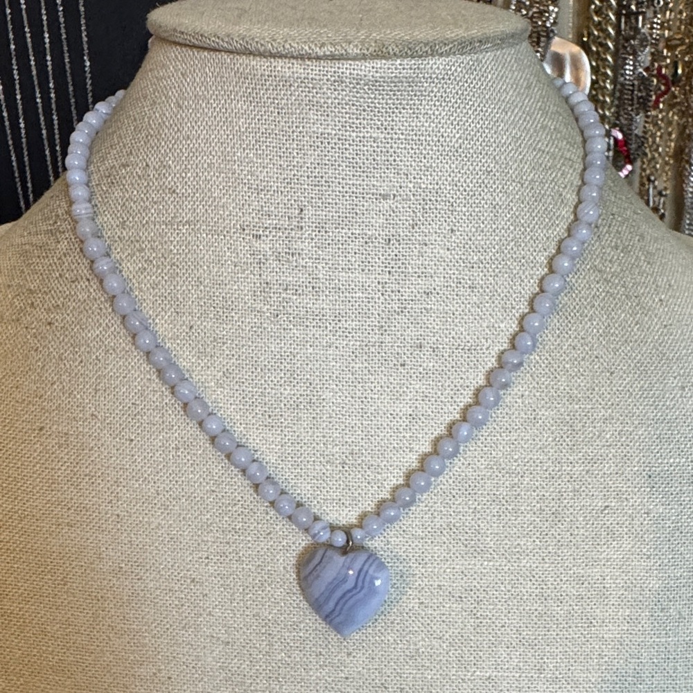 Karla Jordan Blue Lace Agate Heart Gemstone Necklace